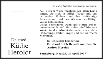 Traueranzeige von Käthe Heroldt von Südthüringer Presse