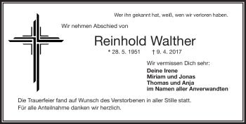 Traueranzeige von Reinholt Walther von Frankenpost