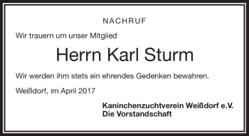 Traueranzeige von Karl Sturm von Frankenpost