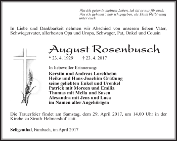 Traueranzeige von August Rosenbusch von Südthüringer Presse