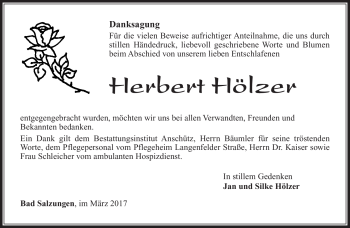 Traueranzeige von Herbert Hölzer von Südthüringer Presse
