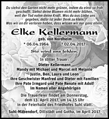 Traueranzeige von Elke Kellermann von Südthüringer Presse