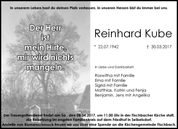 Traueranzeige von Reinhard Kube von Neue Presse Coburg