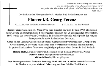 Traueranzeige von Georg Ferenz von Neue Presse Coburg