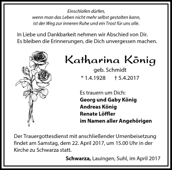 Traueranzeige von Katharina König von Südthüringer Presse