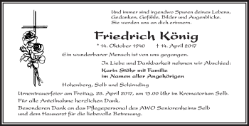 Traueranzeige von Friedrich König von Frankenpost