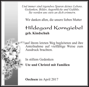 Traueranzeige von Hildegard Korngiebel von Südthüringer Presse