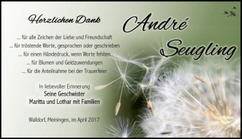 Traueranzeige von André Seugling von Südthüringer Presse