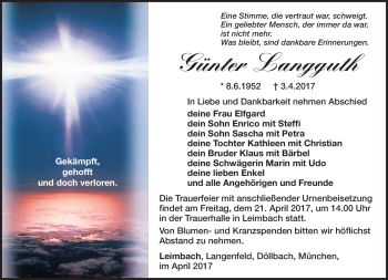 Traueranzeige von Günter Langguth von Südthüringer Presse