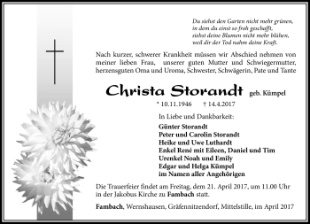 Traueranzeige von Christa Storandt von Südthüringer Presse