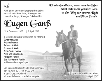 Traueranzeige von Eugen Ganß von Südthüringer Presse