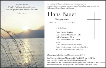 Traueranzeige von Hans Bauer von Neue Presse Coburg