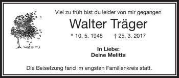 Traueranzeige von Walter Träger von Frankenpost