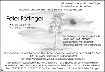 Traueranzeige von Peter Föttinger von Frankenpost