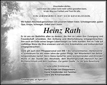 Traueranzeige von Heinz Rath von Südthüringer Presse