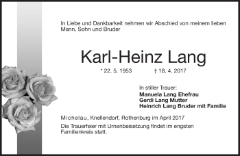 Traueranzeige von Karlheinz Lang von Neue Presse Coburg