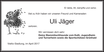Traueranzeige von Uli Jäger von Frankenpost