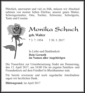 Traueranzeige von Monika Schuch von Südthüringer Presse