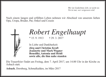 Traueranzeige von Robert Engelhaupt von Südthüringer Presse
