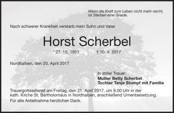 Traueranzeige von Horst Scherbel von Neue Presse Coburg