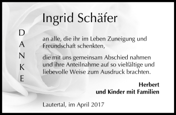 Traueranzeige von Ingrid Schäfer von Neue Presse Coburg