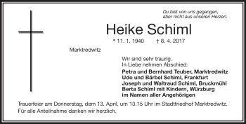 Traueranzeige von Heike Schiml von Frankenpost
