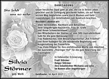 Traueranzeige von Silvia Störmer von Südthüringer Presse
