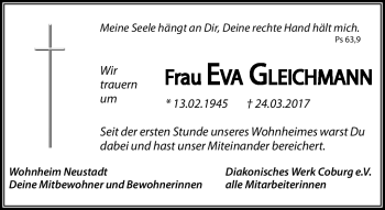 Traueranzeige von Eva Gleichmann von Neue Presse Coburg