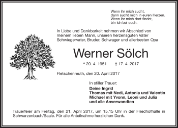 Traueranzeige von Werner Sölch von Frankenpost