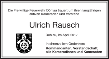 Traueranzeige von Ulrich Rausch von Frankenpost