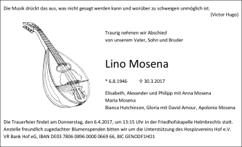Traueranzeige von Lino Mosena von Frankenpost