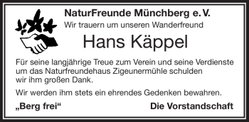 Traueranzeige von Hans Käppel von Frankenpost