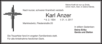 Traueranzeige von Karl Anzer von Frankenpost