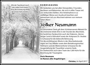 Traueranzeige von Volker Neumann von Südthüringer Presse