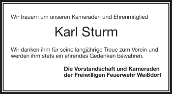 Traueranzeige von Karl Sturm von Frankenpost