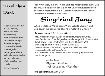 Traueranzeige von Siegfried Jung von Südthüringer Presse