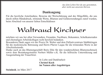 Traueranzeige von Waltraud Kirchner von Südthüringer Presse