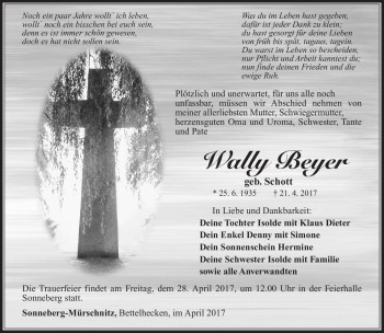 Traueranzeige von Wally Beyer von Südthüringer Presse