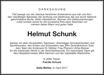 Traueranzeige von Helmut Schunk von Südthüringer Presse