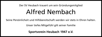 Traueranzeige von Alfred Nembach von Neue Presse Coburg