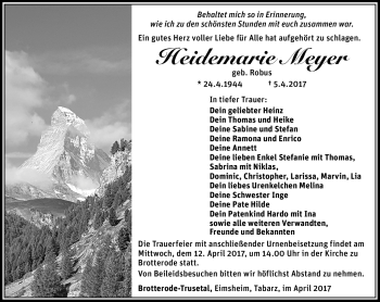 Traueranzeige von Heidemarie Meyer von Südthüringer Presse