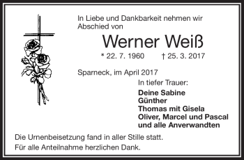 Traueranzeige von Werner Weiß von Frankenpost
