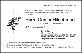 Traueranzeige von Günter Hildebrand von Frankenpost