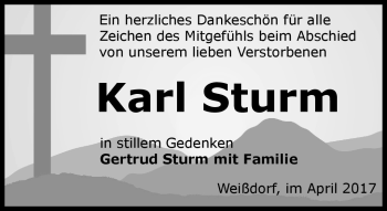 Traueranzeige von Karl Sturm von Frankenpost