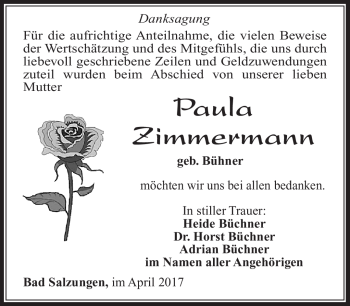 Traueranzeige von Paula Zimmermann von Südthüringer Presse