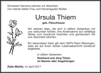 Traueranzeige von Ursula Thiem von Südthüringer Presse