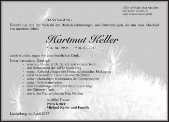 Traueranzeige von Hartmut Keller von Südthüringer Presse