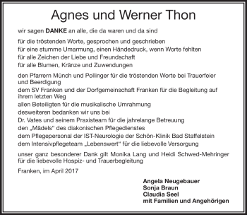 Traueranzeige von Agnes und Werner Thon von Frankenpost