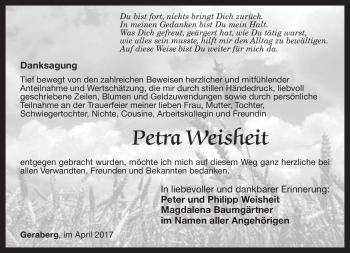 Traueranzeige von Petra Weisheit von Südthüringer Presse