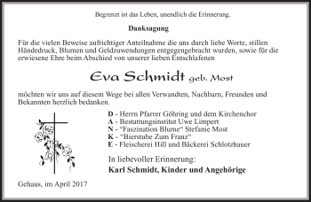 Traueranzeige von Eva Schmidt von Südthüringer Presse